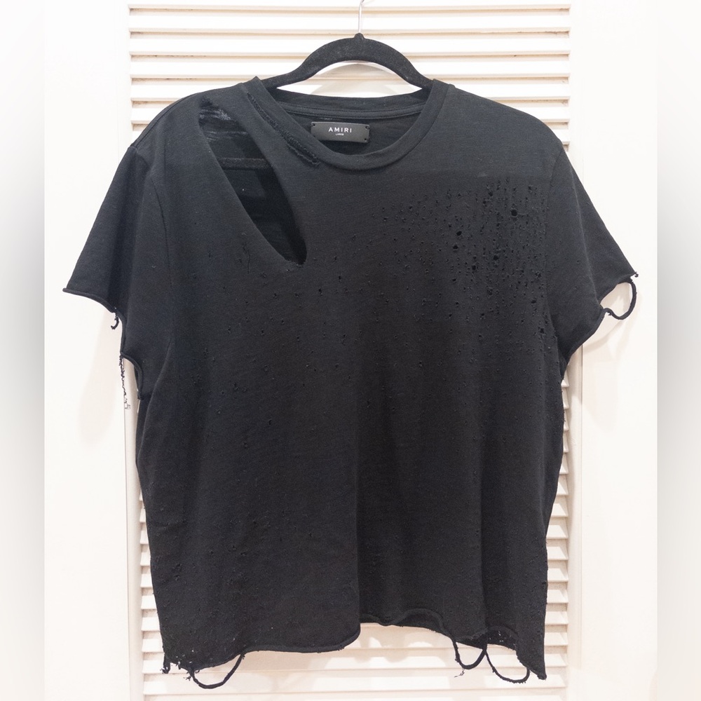 Amiri women’s size Large distressed black t-shirt
